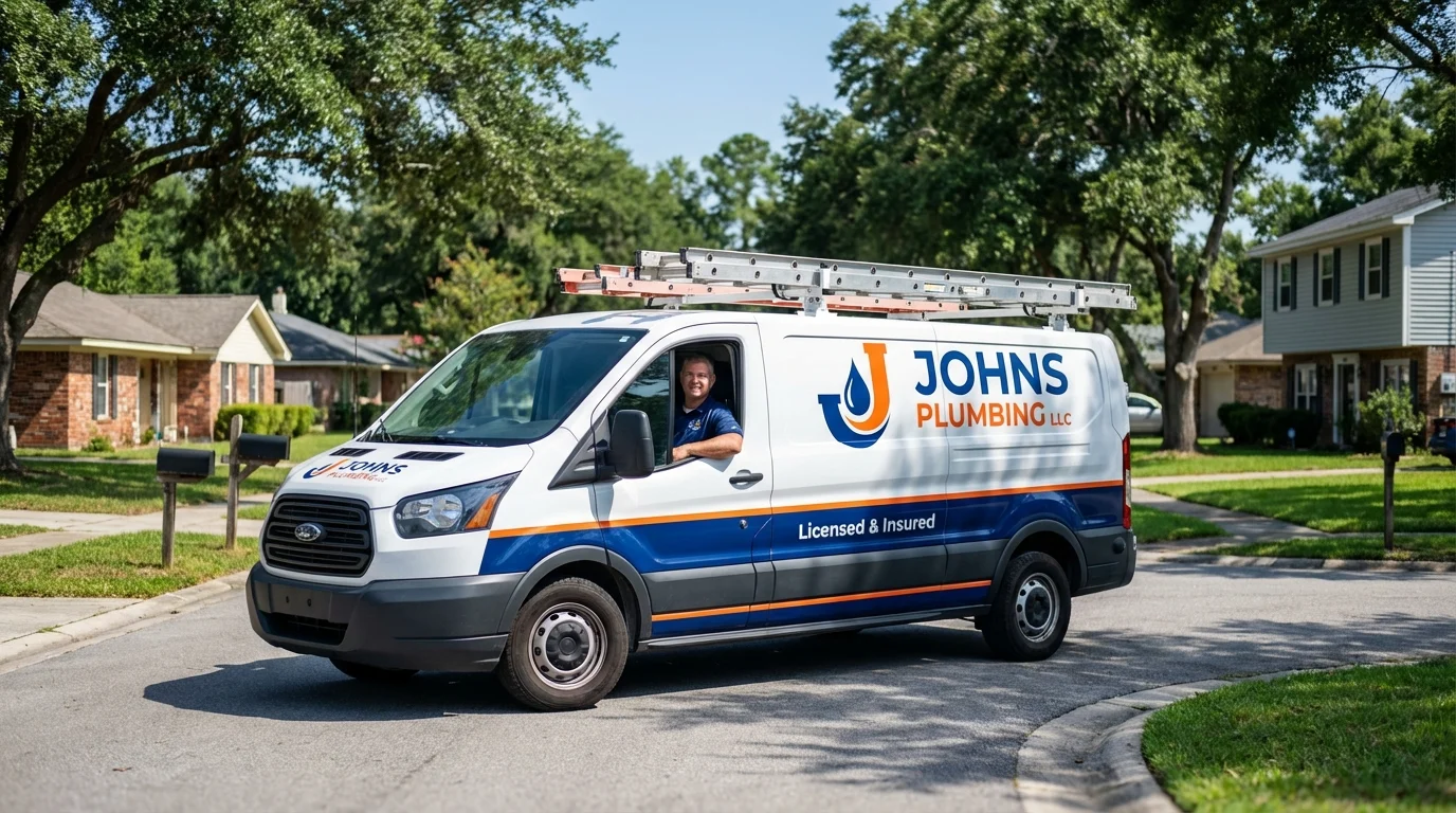 Johns Plumbing LLC service van in Fayetteville, GA