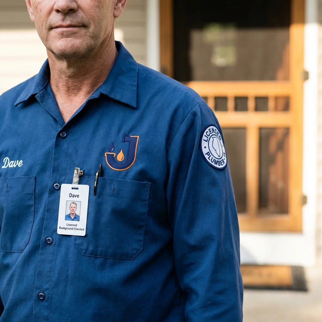 Licensed plumber showing ID badge in Fayetteville, GA