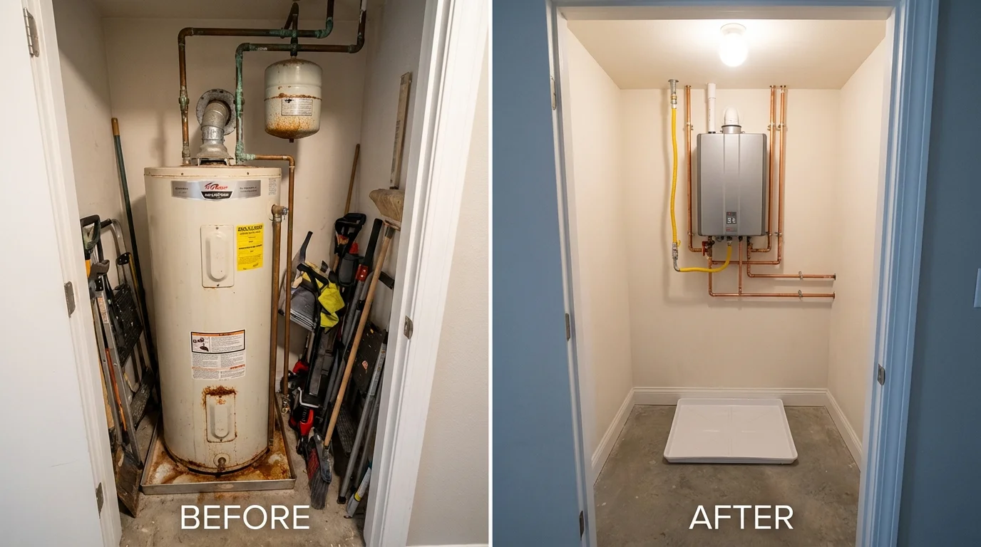 Tank water heater versus wall-mounted tankless unit comparison for Fayetteville, GA homeowners